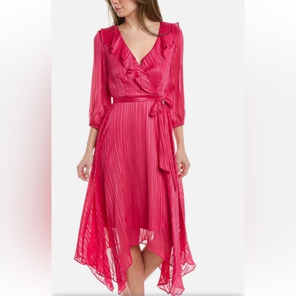 Madison Tara Fuschia Handkerchief Midi Dress Pink Women’s Chiffon Flowly Dress